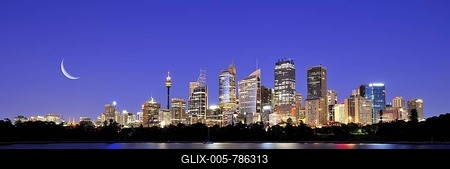 Panorama shot skyline of Sydney, moon, TV Tower, Central Business District, night shot, Sydney, New South Wales, Australia-stock-foto