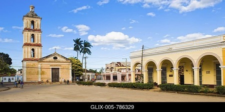 Virgen del Buen Viaje Church and colonial houses, Remedios, Santa Clara Province, Cuba, Central America-stock-foto