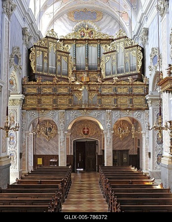 Nave with organ, Goettweig Abbey, Goettweiger Berg, UNESCO World Heritage Site Wachau, Lower Austria, Austria, Europe-stock-foto