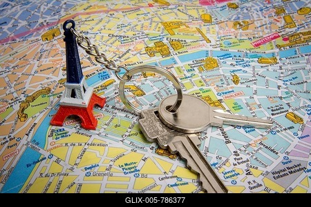 City map of Paris with Keys, real estate market concept, France-stock-foto