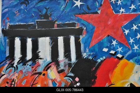 Mural, Brandenburg Gate on the remains of the Berlin Wall, East Side Gallery, reunification, Berlin-Friedrichshain, Germany, Europe, PublicGround-stock-foto