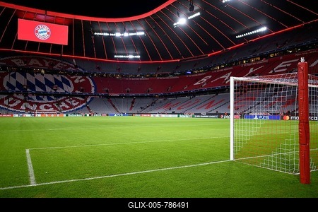 Overview Interior Allianz Arena, empty, FC Bayern Munich logo, scoreboard, Munich, Bavaria, Germany-stock-foto