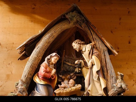 Nativity scene with holy family at the Christmas market, Dortmund, Ruhr area, North Rhine-Westphalia, Germany-stock-foto
