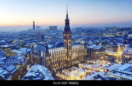 Town hall and Christmas market at dusk, Hamburg, Germany, Europe-stock-foto