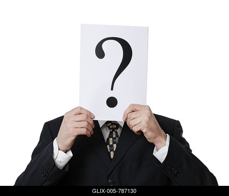 Anonymous businessman holding a question mark in front of his face-stock-foto