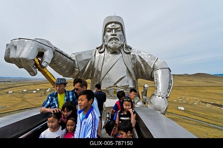 Visitors on the observation platform in the horse's head, equestrian statue of Genghis Khan, Genghis Khan Theme Park, Chinggis Khan Statue Complex, Tsonjin Boldog, Mongolia-stock-foto