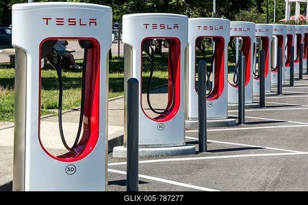 Charging stations for electric cars, Tesla charging stations, France-stock-foto