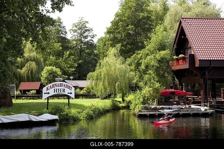 Tourist boat terminal, ferry harbour, Luebben, Spreewald, Spree Forest, Brandenburg, Germany, Europe-stock-foto