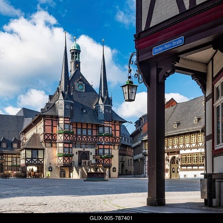 Market place and historic town hall, Wernigerode, Harz Mountains, Saxony-Anhalt, Germany-stock-foto