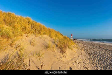 Lighthouse on the beach, dune, dune grass, Heligoland high sea island, North Sea, Pinneberg district, Schleswig-Holstein, Germany-stock-foto