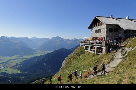 Bad Kissinger Huette mountain lodge on Mt. Aggenstein, Bavarian Swabia, Bavaria, Germany, Europe-stock-foto