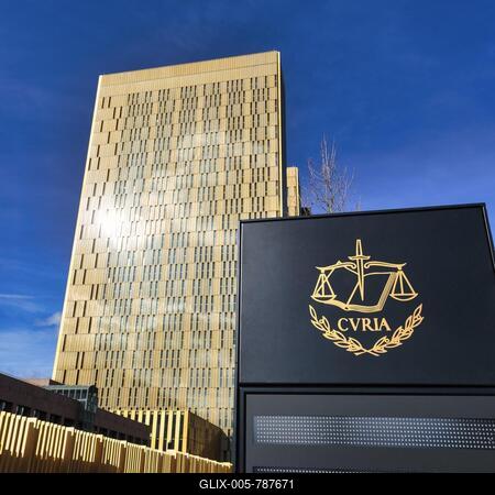 Court of Justice of the European Union, CURIA, ECJ, golden office towers in the Kirchberg Plateau European Quarter, Luxembourg-stock-foto