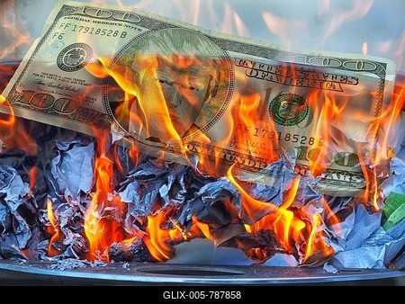 Symbolic image, Donald Trump on 100-dollar note burns in fire, Wall Street and Dax crash, President Trump erratic decisions, global tariffs, tariffs, share prices, euro, euro exchange rate, euro low, exchange rates, dollar parity, financial investment, recession worries, inflation, export, raw materials and primary products in dollars, oil in dollars, world crisis, Ukraine war, Germany, loss of democracy, autocracy, China, Russia-stock-foto