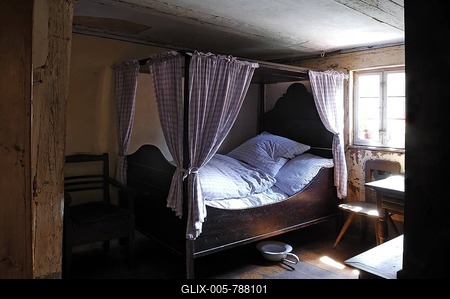 Bedroom, around 1900, Haeckerhouse building, 1706, Franconian open-air museum, Eisweiherweg 1, Bad Windsheim, Middle Franconia, Bavaria, Germany, Europe-stock-foto