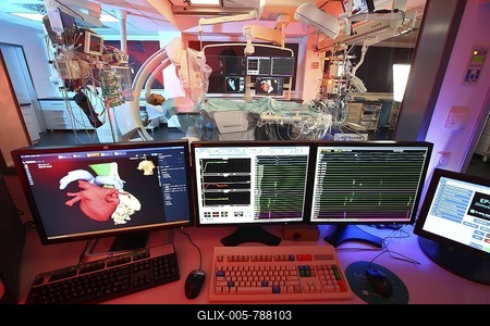 Electrophysiological cardiac catheterization, EPU, for cardiac arrhythmia, in a hospital in Germany, Europe-stock-foto