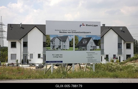 Construction site of new family houses in Selbeck, Muelheim an der Ruhr, North Rhine-Westphalia, Germany, Europe-stock-foto