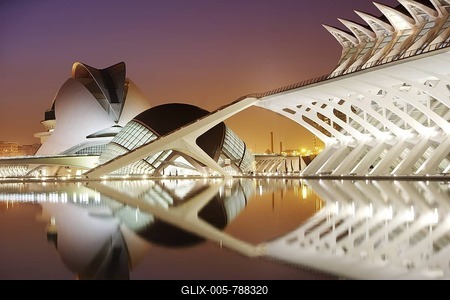 ESP, Spain, Valencia : Ciudad de las Artes Y de las Ciencias, City of arts and sciences. L'Hemisferic and Palau de les Arts Reina Sofia, concert, theatre hall-stock-foto