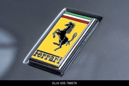 Logo of the Ferrari car brand on a vintage sports car Ferrari 275 GTB4, year of manufacture 1966, Germany-stock-foto