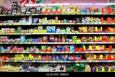 Shelves with various candies, self-service, food department, supermarket, Germany, Europe-stock-foto