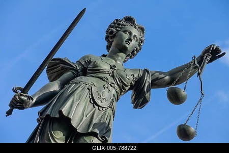 Fountain of Justice with Justitia, Römerberg, Old Town, Centre, Frankfurt am Main, Hesse, Germany-stock-foto