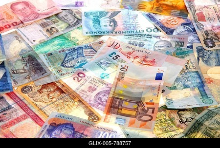 Banknotes, different currencies from around the world, foreign exchange-stock-foto