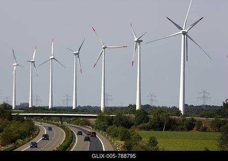 Wind farm, A31 motorway near Rhede Ems, Lower Saxony, Germany, Europe-stock-foto