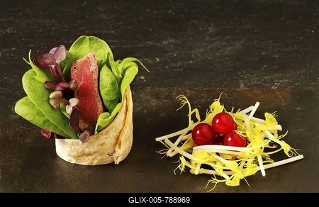 Apéro', wrap with venison filet, haute cuisine, Labaroche, Alsace, France, Europe-stock-foto