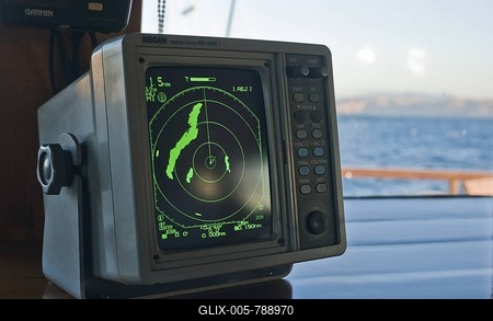 Radar device on the bridge of a sailing ship, Indonesia-stock-foto