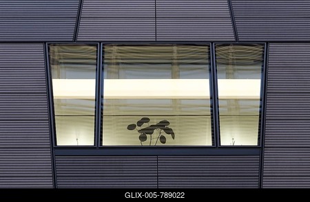 View into an illuminated window, office building in the Quartier Daimler, Potsdamer Platz, Berlin, Germany, Europe-stock-foto