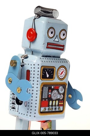 Toy robot, wind-up, tin toys-stock-foto
