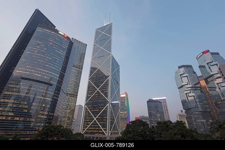 ICBC Tower, Bank of China Tower at dusk, Lippo Center, District Central, Hong Kong Island, Hong Kong, China-stock-foto