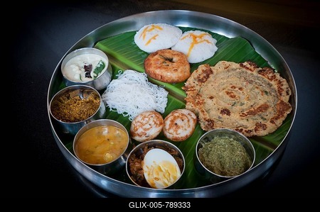 South Indian Thali, Chettinad, Tamil Nadu, South India, India, Asia-stock-foto
