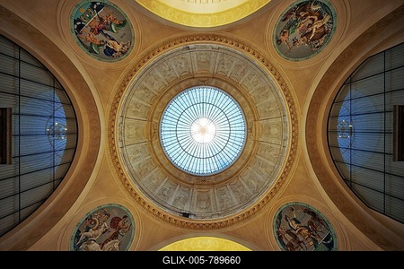 View up to the glass dome above the foyer in the spa hotel and Casino in the evening, Wiesbaden, Hesse, Germany-stock-foto