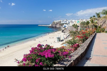 Beach promenade, Morro Jable, Fuerteventura, Canary Islands, Spain-stock-foto