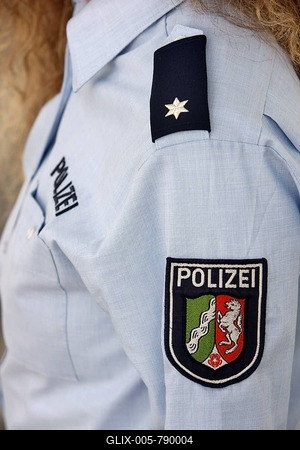 Blue uniform shirt of the police of North Rhine-Westphalia, Germany, Europe-stock-foto
