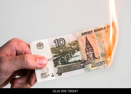Ruble, burn, fire, russian banknote, banknote, studio shot-stock-foto