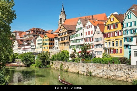 Historic centre with the Collegiate Church on the Neckar river, Tübingen, Baden-Württemberg, Germany-stock-foto