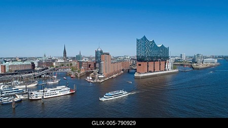 Aerial view, Elbe Philharmonic Hall, HafenCity, Hamburg, Germany-stock-foto