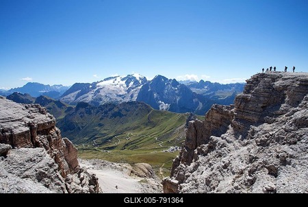 View towards Marmolada Glacier, Sass Pordoi Mountain, summit of Pordoi Pass, Sella Group, Dolomites, Trentino province, Italy-stock-foto
