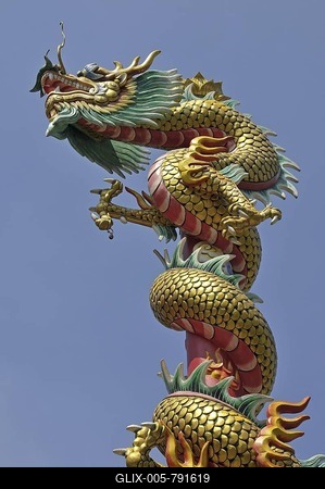 Chinese dragon, Chinese temple in Bangkok, Thailand, Asia-stock-foto