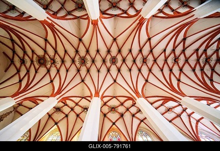 Interior view, ceiling vault, Thomaskirche, Thomaskirchhof, Leipzig, Saxony, Germany-stock-foto