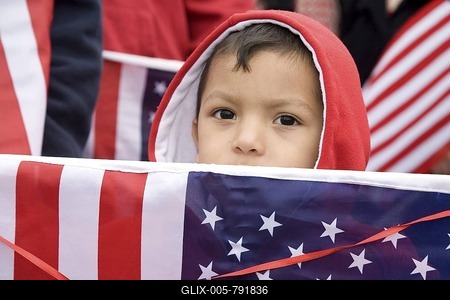Young participant of a march for immigration reform and to stop deportations in southwest Detroit, a heavily Hispanic neighborhood, Detroit, Michigan, USA-stock-foto