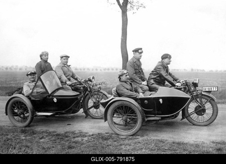 Historical image, motorcycles with sidecars, ca. 1920-stock-foto