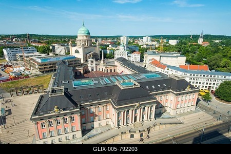 Brandenburg State Parliament, reconstructed city castle, view from Hotel Mercure, Potsdam, Brandenburg, Germany-stock-foto