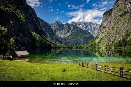 View from Fischunkenalm to Obersee and the Watzmann massif, Berchtesgaden District, Berchtesgaden, Bavaria, Germany-stock-foto