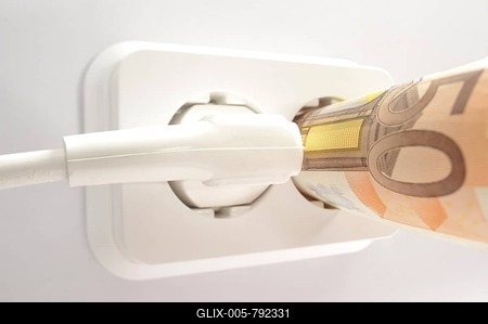 Bill sticking in an outlet, symbolic image for energy costs-stock-foto