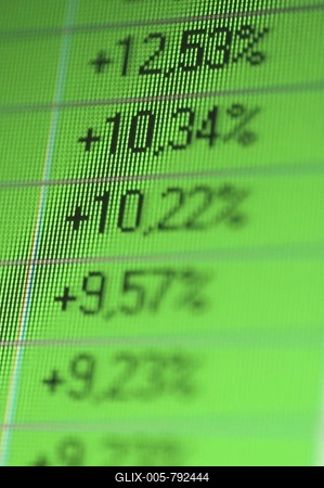 Different procentual gains shown on the screen of the online investor-stock-foto