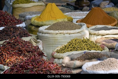 Chili peppers and spices, market at the Howrah Bridge, Kolkata, Calcutta, West Bengal, India, Aisa-stock-foto