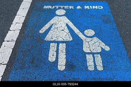Marking on tar, parking lot for mother and child, Bavaria, Germany-stock-foto