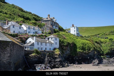Cottages and traditionally built stone houses on the cliffs of Port Isaac, North Cornwall, England, United Kingdom-stock-foto